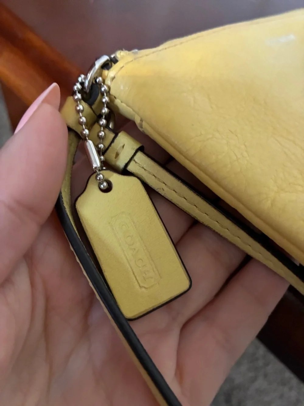 Coach Butter Yellow Pebbled Leather Wristlet Hang tag